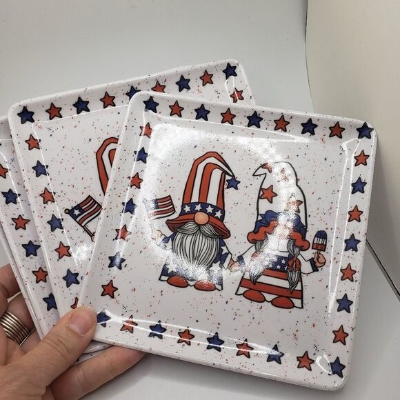 Gnome appetizer patriotic plates set melamine 4th of July - Picture 6 of 7